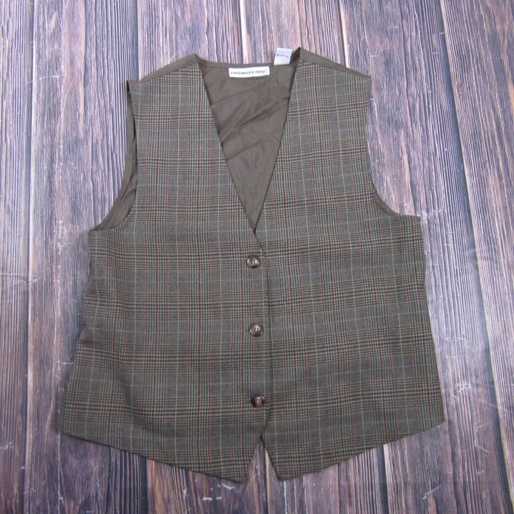 Fundamental Things Suit Vest Teens L Green Plaid Polyester Tweed Belted Formal
